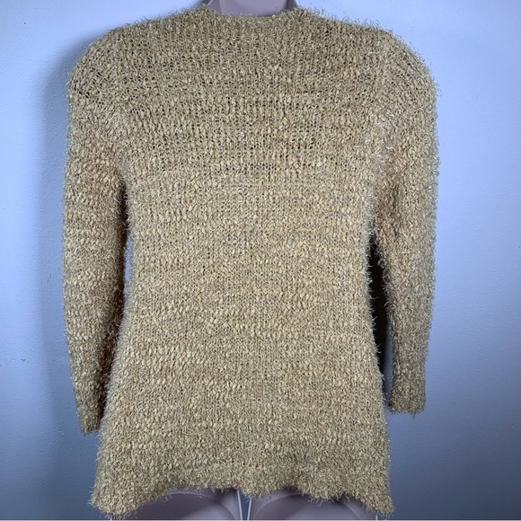 L Woven Heart Yellow Fuzzy Shrug Sweater Long Sleeve Large Stretch Open Front - Picture 4 of 7